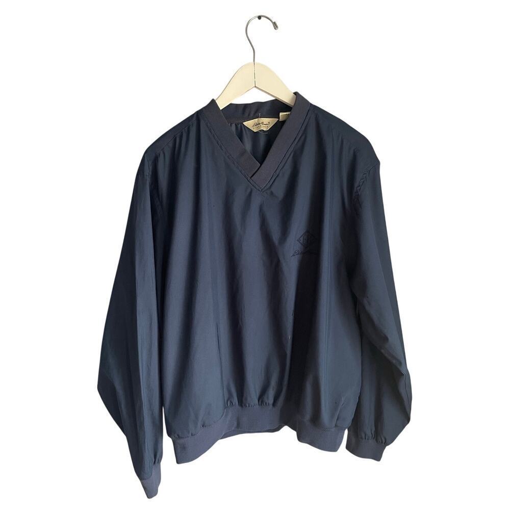 Vintage Eddie Bauer Slate Blue V-Neck Polyester Pullover Windbreaker Mens M